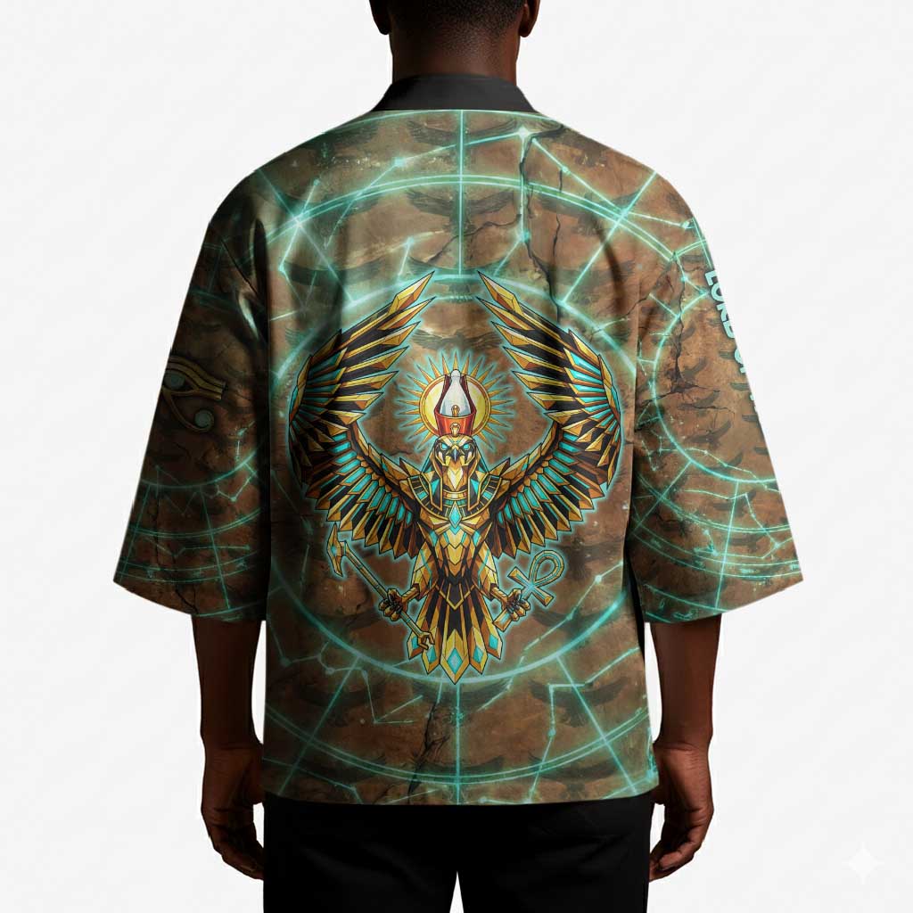 Horus Eye of Ra Kimono Golden Falcon Ancient Egyptian Symbol in Futuristic