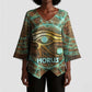 Horus Eye of Ra Kimono Sleeve Blouse Golden Falcon Ancient Egyptian Symbol in Futuristic