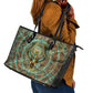 Horus Eye of Ra Leather Tote Bag Golden Falcon Ancient Egyptian Symbol in Futuristic