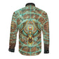 Horus Eye of Ra Long Sleeve Button Shirt Golden Falcon Ancient Egyptian Symbol in Futuristic