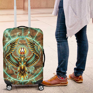 Horus Eye of Ra Luggage Cover Golden Falcon Ancient Egyptian Symbol in Futuristic