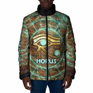 Horus Eye of Ra Padded Jacket Golden Falcon Ancient Egyptian Symbol in Futuristic