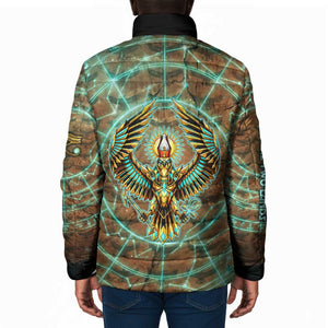 Horus Eye of Ra Padded Jacket Golden Falcon Ancient Egyptian Symbol in Futuristic