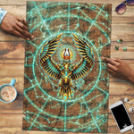 Horus Eye of Ra Puzzle Golden Falcon Ancient Egyptian Symbol in Futuristic