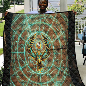 Horus Eye of Ra Quilt Golden Falcon Ancient Egyptian Symbol in Futuristic