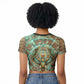 Horus Eye of Ra Raglan Cropped T shirt Golden Falcon Ancient Egyptian Symbol in Futuristic