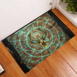 Horus Eye of Ra Rubber Doormat Golden Falcon Ancient Egyptian Symbol in Futuristic