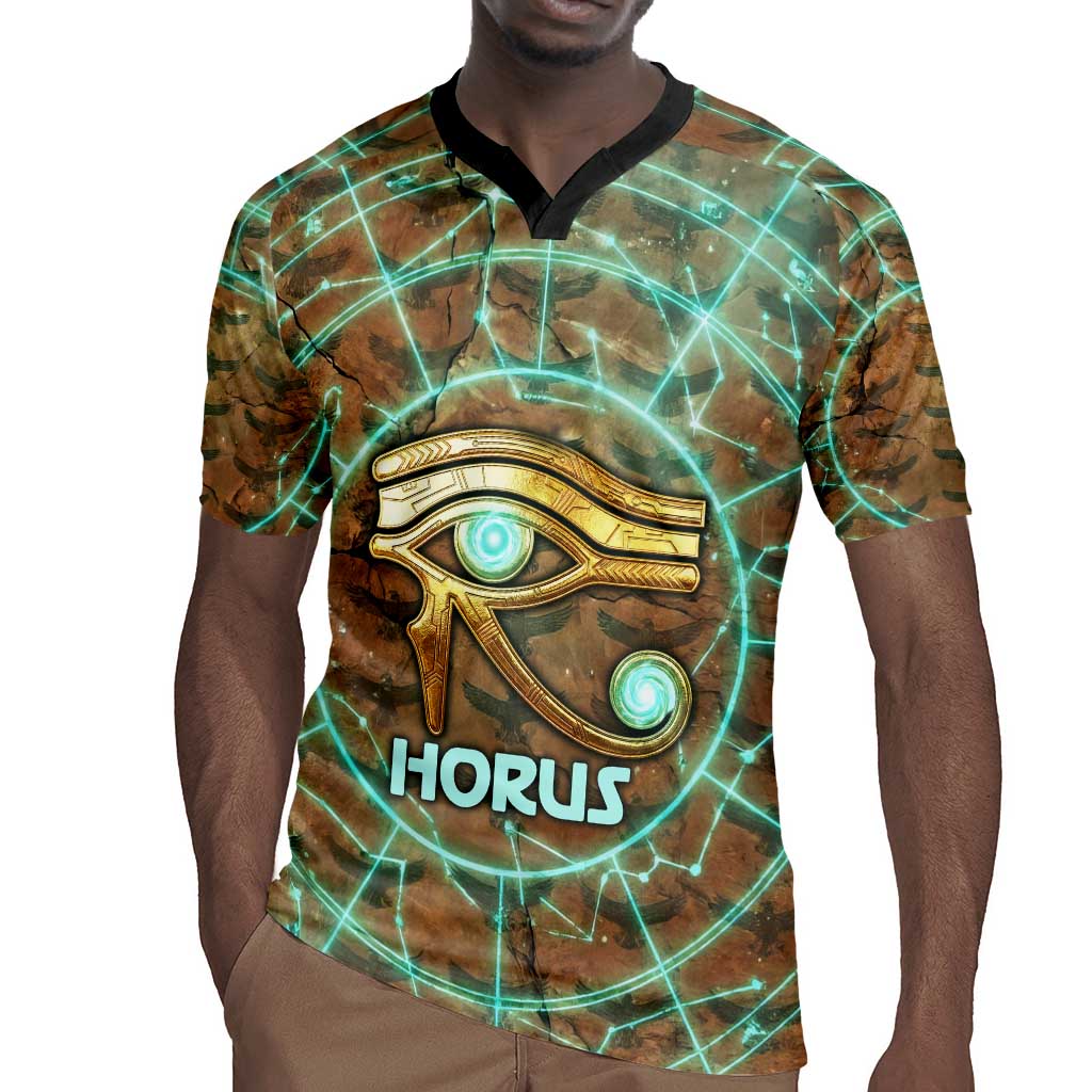 Horus Eye of Ra Rugby Jersey Golden Falcon Ancient Egyptian Symbol in Futuristic