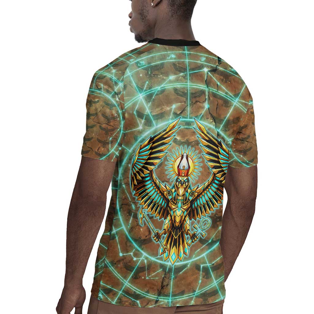Horus Eye of Ra Rugby Jersey Golden Falcon Ancient Egyptian Symbol in Futuristic