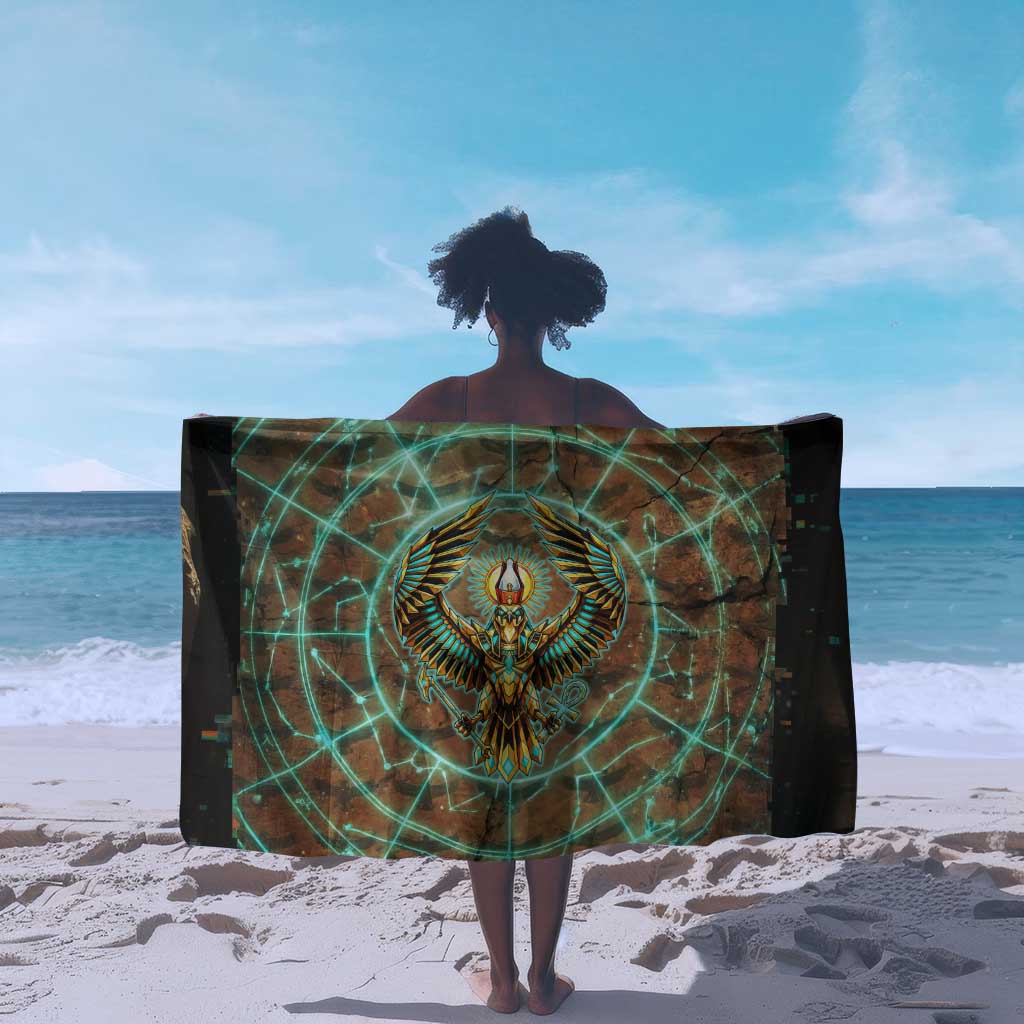 Horus Eye of Ra Sarong Golden Falcon Ancient Egyptian Symbol in Futuristic