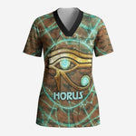 Horus Eye of Ra Scrub Top Golden Falcon Ancient Egyptian Symbol in Futuristic
