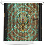 Horus Eye of Ra Shower Curtain Golden Falcon Ancient Egyptian Symbol in Futuristic