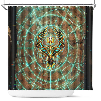 Horus Eye of Ra Shower Curtain Golden Falcon Ancient Egyptian Symbol in Futuristic