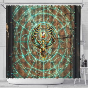 Horus Eye of Ra Shower Curtain Golden Falcon Ancient Egyptian Symbol in Futuristic