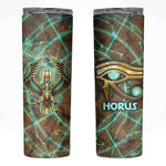 Horus Eye of Ra Skinny Tumbler Golden Falcon Ancient Egyptian Symbol in Futuristic