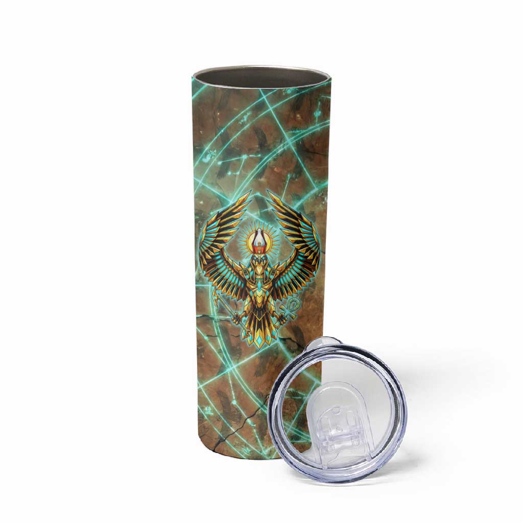 Horus Eye of Ra Skinny Tumbler Golden Falcon Ancient Egyptian Symbol in Futuristic