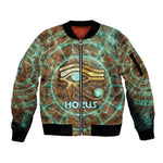 Horus Eye of Ra Sleeve Zip Bomber Jacket Golden Falcon Ancient Egyptian Symbol in Futuristic
