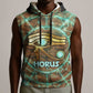 Horus Eye of Ra Sleeveless Hoodie Golden Falcon Ancient Egyptian Symbol in Futuristic