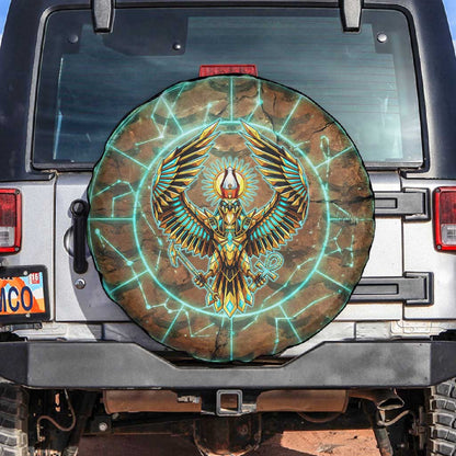 Horus Eye of Ra Spare Tire Cover Golden Falcon Ancient Egyptian Symbol in Futuristic