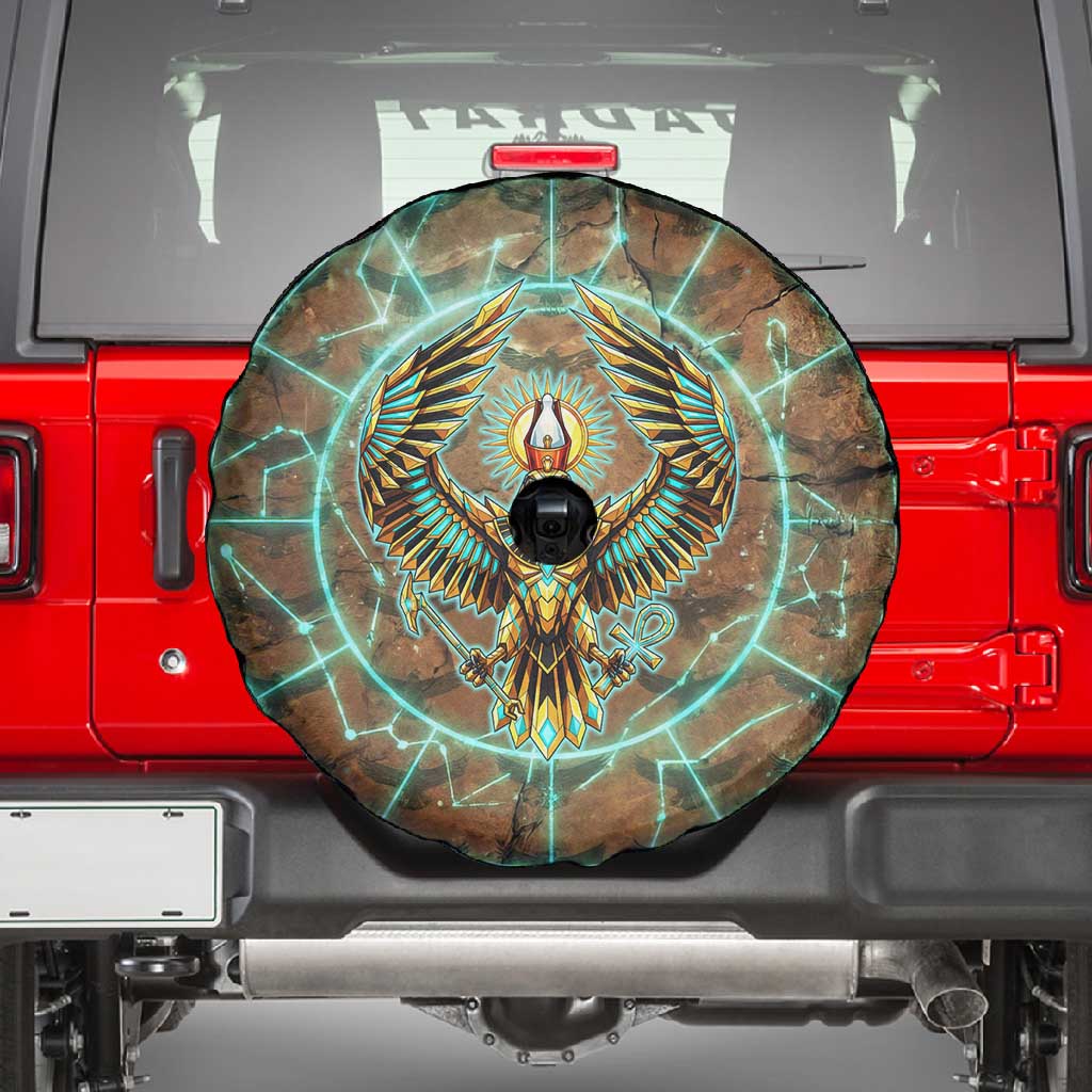 Horus Eye of Ra Spare Tire Cover Golden Falcon Ancient Egyptian Symbol in Futuristic