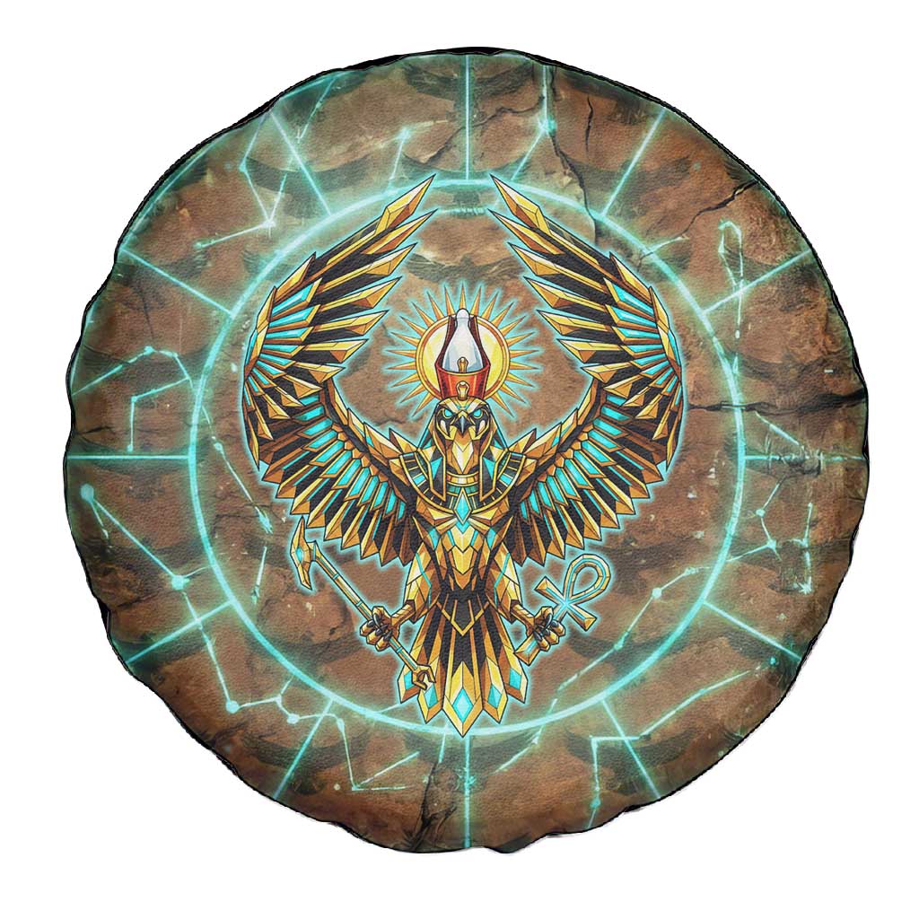 Horus Eye of Ra Spare Tire Cover Golden Falcon Ancient Egyptian Symbol in Futuristic