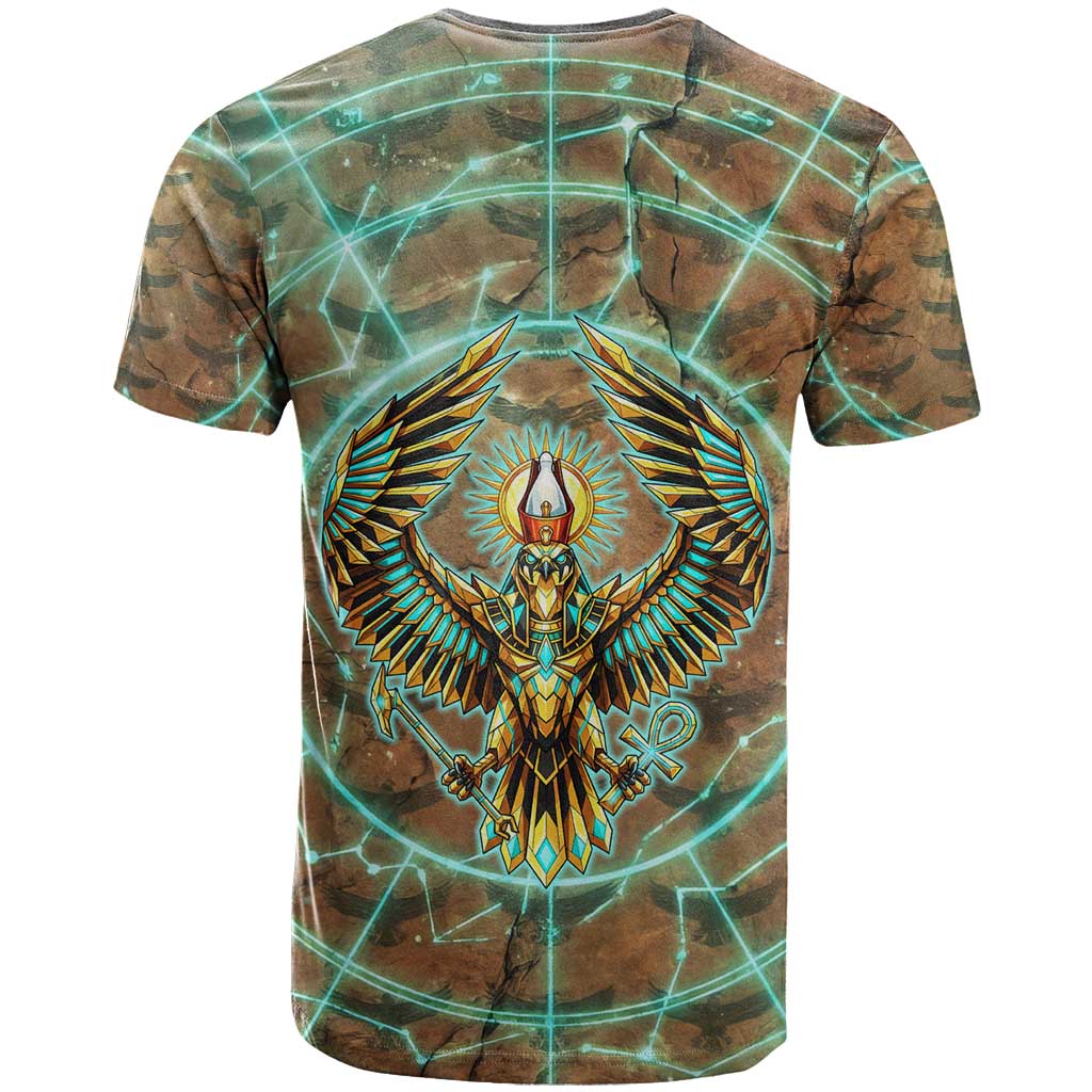Horus Eye of Ra T shirt Golden Falcon Ancient Egyptian Symbol in Futuristic