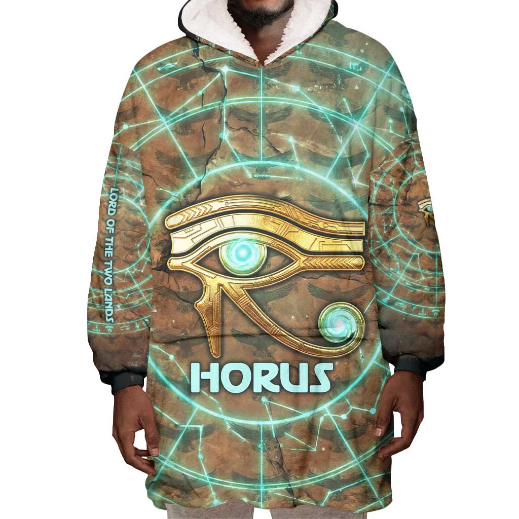 Horus Eye of Ra Wearable Blanket Hoodie Golden Falcon Ancient Egyptian Symbol in Futuristic