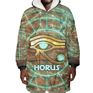 Horus Eye of Ra Wearable Blanket Hoodie Golden Falcon Ancient Egyptian Symbol in Futuristic