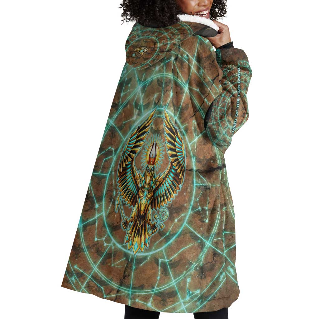 Horus Eye of Ra Wearable Blanket Hoodie Golden Falcon Ancient Egyptian Symbol in Futuristic
