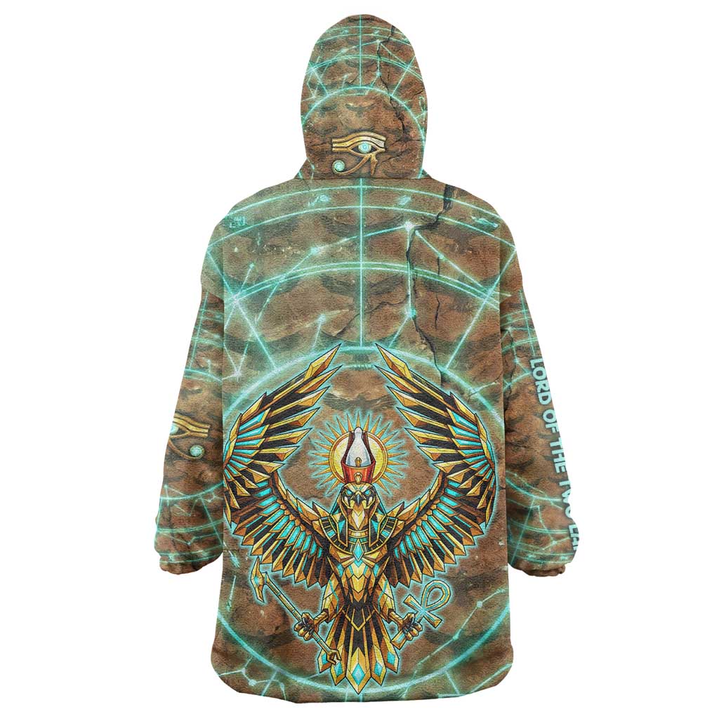Horus Eye of Ra Wearable Blanket Hoodie Golden Falcon Ancient Egyptian Symbol in Futuristic