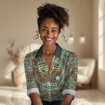 Horus Eye of Ra Women Casual Shirt Golden Falcon Ancient Egyptian Symbol in Futuristic