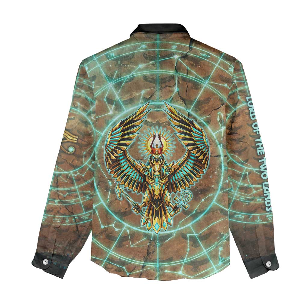 Horus Eye of Ra Women Casual Shirt Golden Falcon Ancient Egyptian Symbol in Futuristic