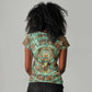 Horus Eye of Ra Women V-Neck T-Shirt Golden Falcon Ancient Egyptian Symbol in Futuristic