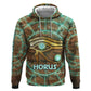 Horus Eye of Ra Zip Hoodie Golden Falcon Ancient Egyptian Symbol in Futuristic