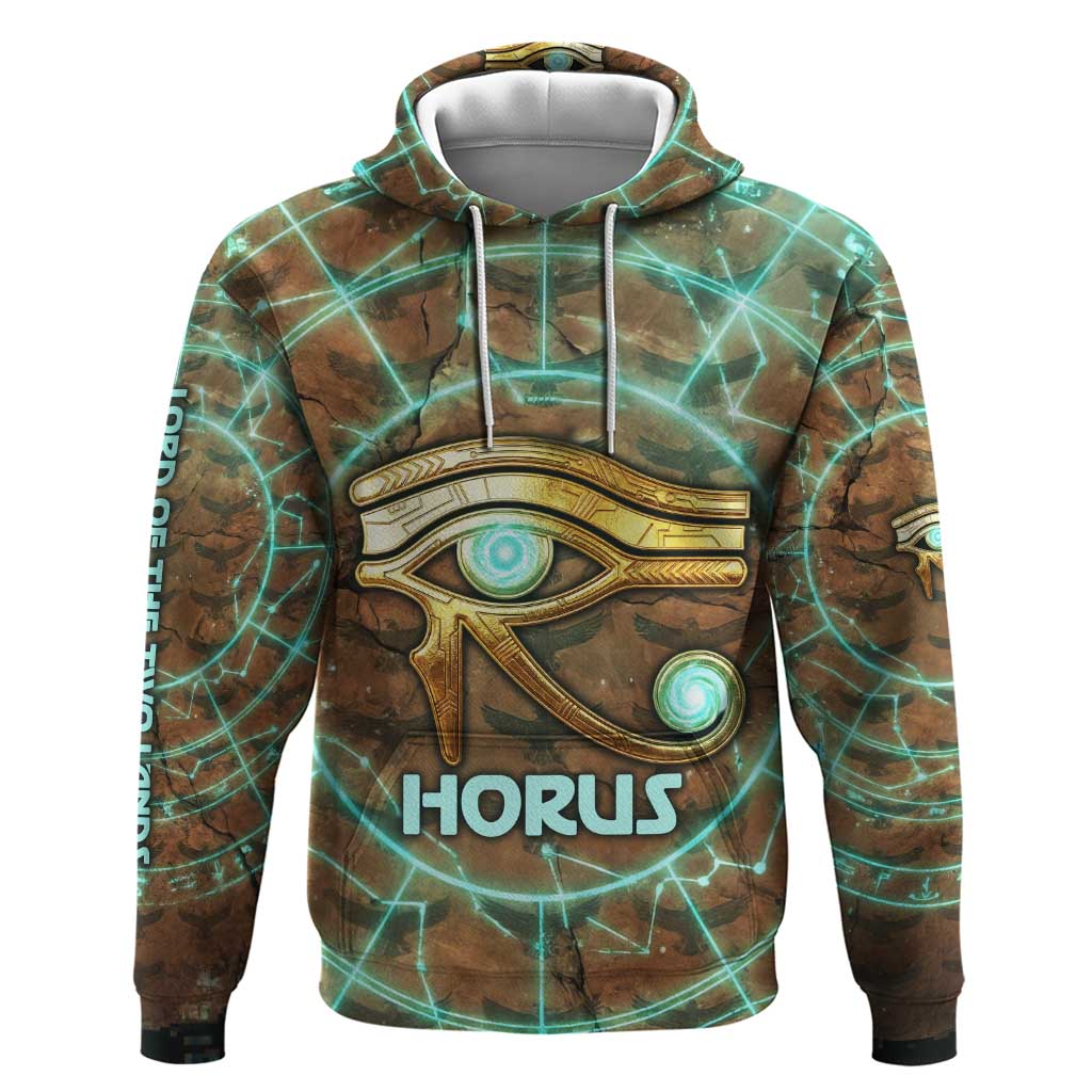 Horus Eye of Ra Zip Hoodie Golden Falcon Ancient Egyptian Symbol in Futuristic