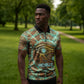 Horus Eye of Ra Zipper Polo Shirt Golden Falcon Ancient Egyptian Symbol in Futuristic
