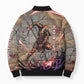 Horus Behdety Warrior Bomber Puffer Jacket with Falcon Mask and Spear Ancient Egyptian Combat