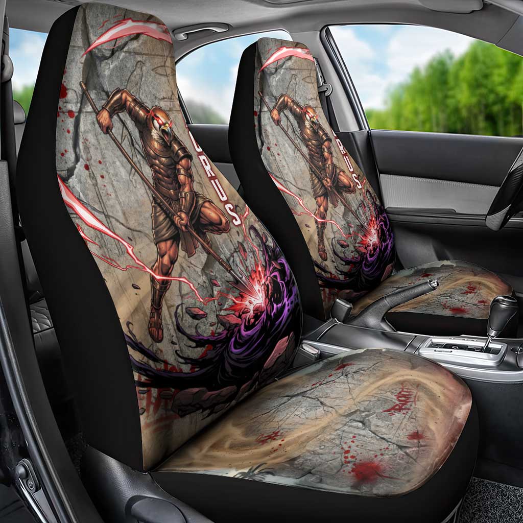 Horus Behdety Warrior Car Seat Cover with Falcon Mask and Spear Ancient Egyptian Combat