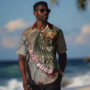 Horus Behdety Warrior Hawaiian Shirt with Falcon Mask and Spear Ancient Egyptian Combat