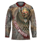 Horus Behdety Warrior Hockey Jersey with Falcon Mask and Spear Ancient Egyptian Combat