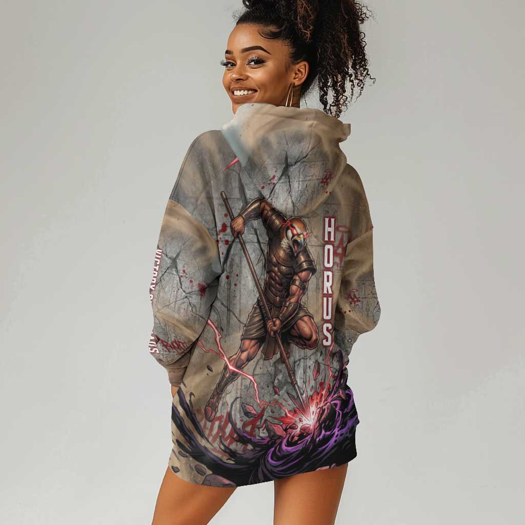 Horus Behdety Warrior Hoodie Dress with Falcon Mask and Spear Ancient Egyptian Combat
