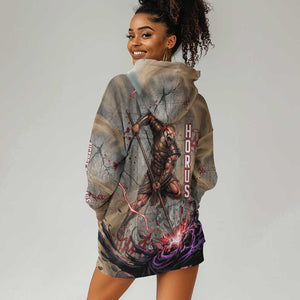 Horus Behdety Warrior Hoodie Dress with Falcon Mask and Spear Ancient Egyptian Combat