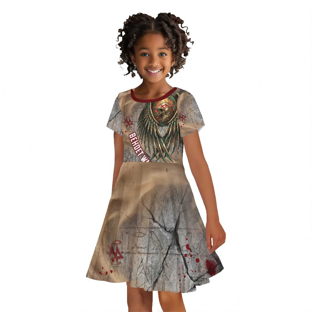 Horus Behdety Warrior Kid Short Sleeve Dress with Falcon Mask and Spear Ancient Egyptian Combat
