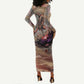 Horus Behdety Warrior Long Sleeve Bodycon Dress with Falcon Mask and Spear Ancient Egyptian Combat
