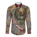 Horus Behdety Warrior Long Sleeve Button Shirt with Falcon Mask and Spear Ancient Egyptian Combat
