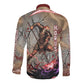 Horus Behdety Warrior Long Sleeve Button Shirt with Falcon Mask and Spear Ancient Egyptian Combat