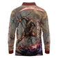 Horus Behdety Warrior Long Sleeve Polo Shirt with Falcon Mask and Spear Ancient Egyptian Combat