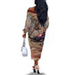 Horus Behdety Warrior Off The Shoulder Long Sleeve Dress with Falcon Mask and Spear Ancient Egyptian Combat
