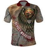 Horus Behdety Warrior Polo Shirt with Falcon Mask and Spear Ancient Egyptian Combat