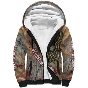 Horus Behdety Warrior Sherpa Hoodie with Falcon Mask and Spear Ancient Egyptian Combat